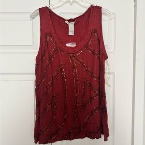 American Rag Burnt Orange/Red Sequin Sleeveless Tank Top